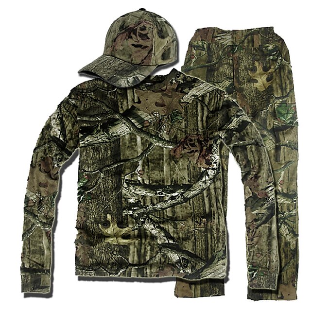 Men's Camo Shirt Hunting Shirt with Pants Outdoor Fall Spring Summer Anti-Insect Breathable Sweat-Wicking Scratch Resistant Clothing Suit Long Sleeve Fleece Elastane Cotton Hunting Fishing Camouflage