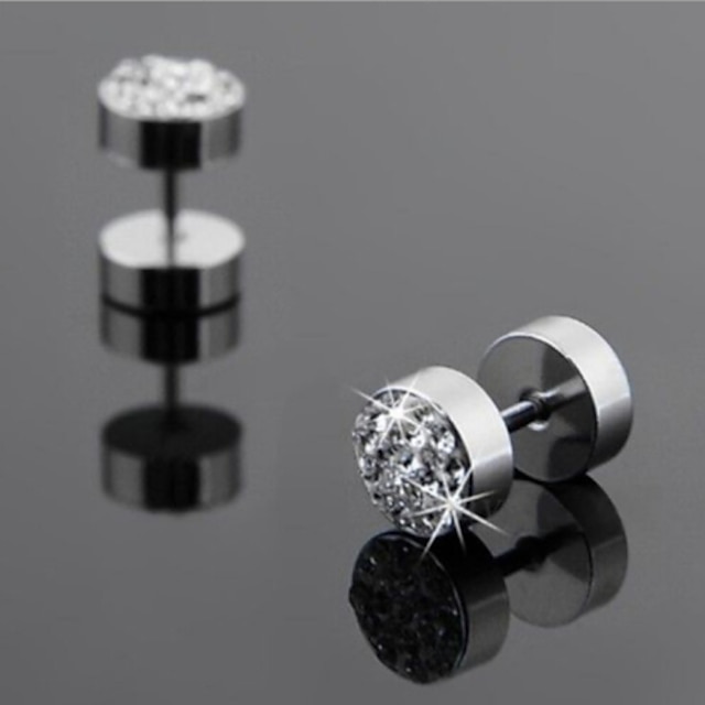  Men's Stud Earrings flat back Ladies Rhinestone Titanium Steel Earrings Jewelry White / Black For Party Wedding Daily
