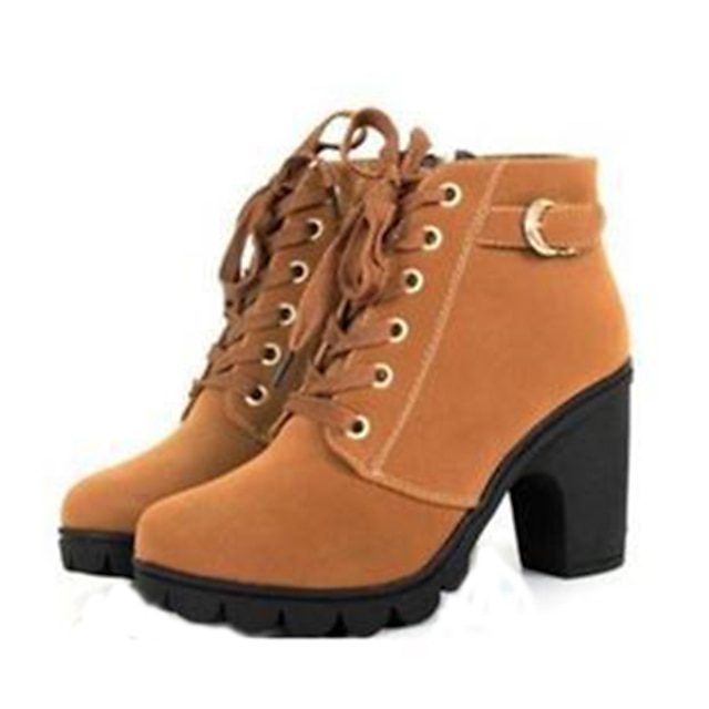  Women's Boots Suede Shoes Block Heel Boots Lace Up Boots Daily Solid Colored Booties Ankle Boots Winter Buckle Block Heel Closed Toe Vintage Suede Zipper Black Yellow Green