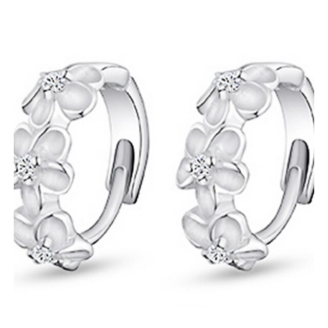  Hoop Earrings Earrings For Cubic Zirconia Women's Wedding Daily Masquerade Sterling Silver Zircon Cubic Zirconia Flower White