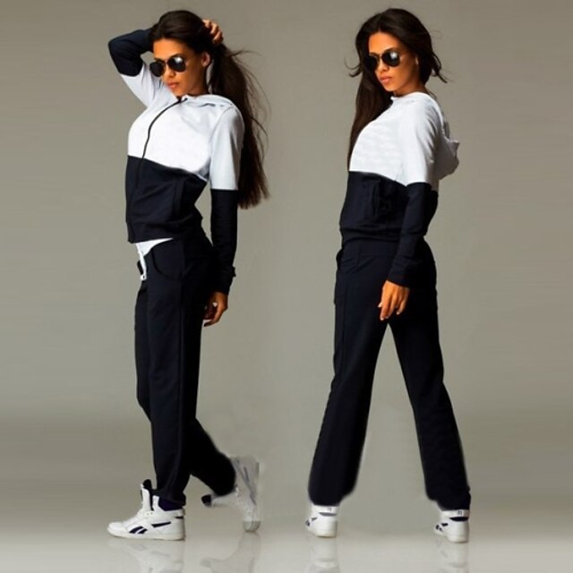  Women's Patchwork 2 Piece Tracksuit Sweatsuit Street Long Sleeve Thermal Warm Breathable Soft Fitness Running Jogging Sportswear Activewear Color Block Black Green Pearl Pink / Sweatpants / Casual