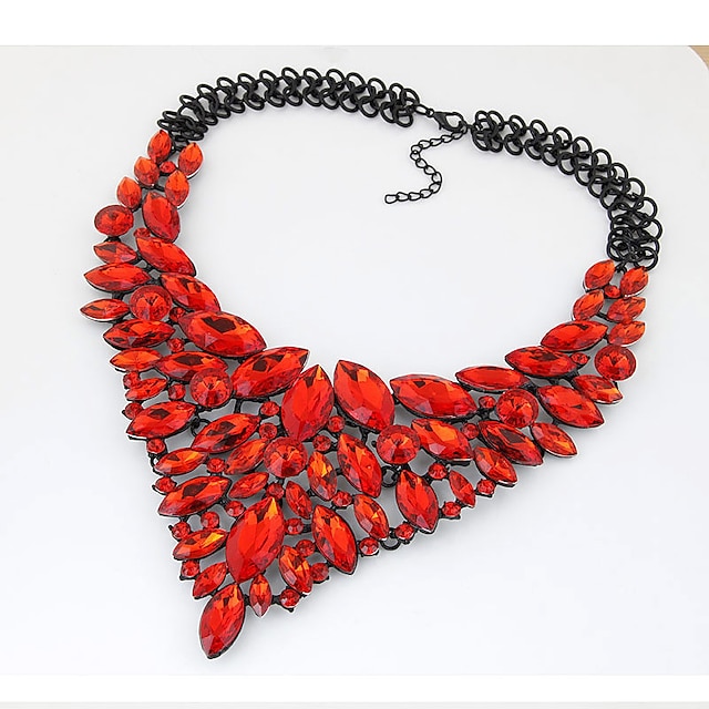  Women's Sapphire Crystal Statement Necklace Bib necklace Pear Cut Bib Chunky Statement Ladies Luxury Elegant Synthetic Gemstones Zircon Yellow Red Blue Green Rainbow Necklace Jewelry For Party