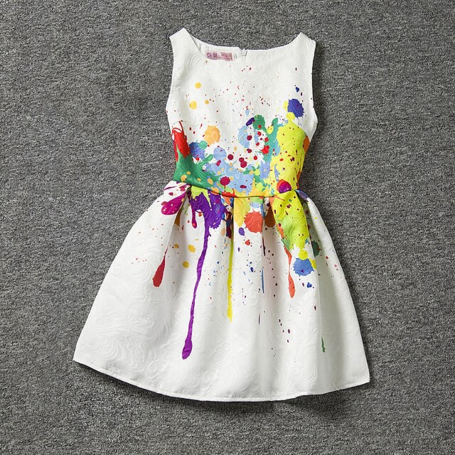  Kids Little Girls' Dress Print White Sleeveless Floral Dresses Summer