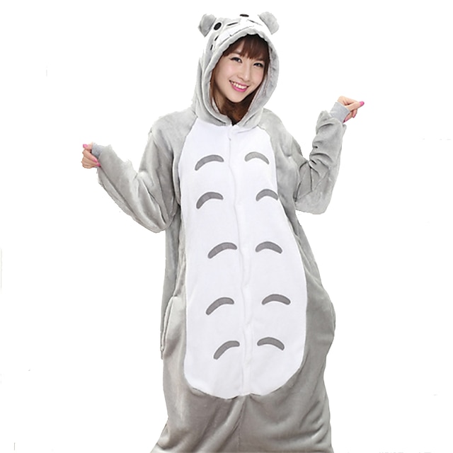  Erwachsene Kigurumi-Pyjamas Katze Totoro Tier Patchwork Pyjamas-Einteiler Pyjamas Korallenfleece Cosplay Für Herren und Damen Weihnachten Tiernachtwäsche Karikatur
