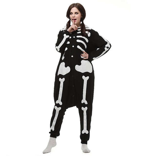 Adulte Pyjama Kigurumi Squelette Combinaison de Pyjamas Polyester Noir Cosplay Pour Homme et Femme Pyjamas Animale Dessin animé Fête / Célébration Les costumes / Collant / Combinaison