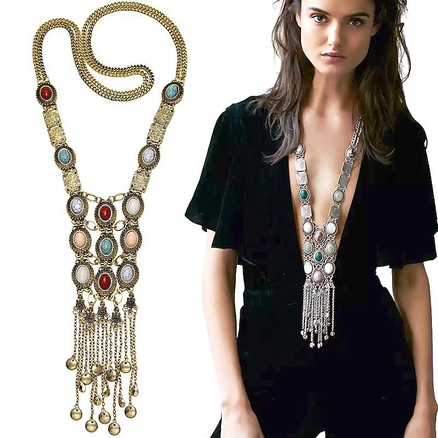  Women's Pearl Pendant Necklace Statement Necklace Layered Tassel Fringe Long Ladies Tassel Bohemian Fashion Pearl Alloy Golden Silver 80 cm Necklace Jewelry For Party Casual Daily / Long Necklace