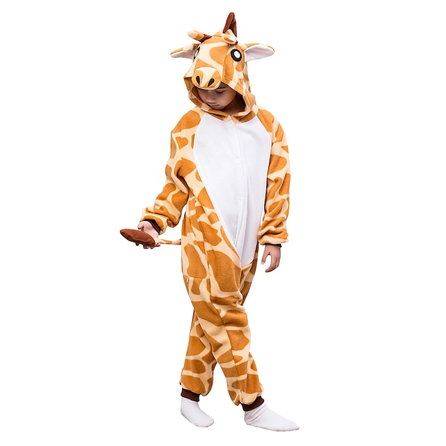  Børne Kigurumi-pyjamas Giraf Ensfarvet Onesie-pyjamas Polarfleece Cosplay Til Drenge og piger Jul Nattøj Med Dyr Tegneserie