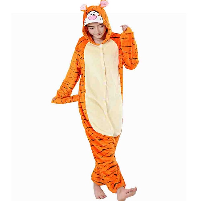  Adults' Kigurumi Pajamas Tiger Patchwork Onesie Pajamas Flannel Toison Cosplay For Men and Women Animal Sleepwear Cartoon Festival / Holiday Costumes / Leotard / Onesie / Leotard / Onesie