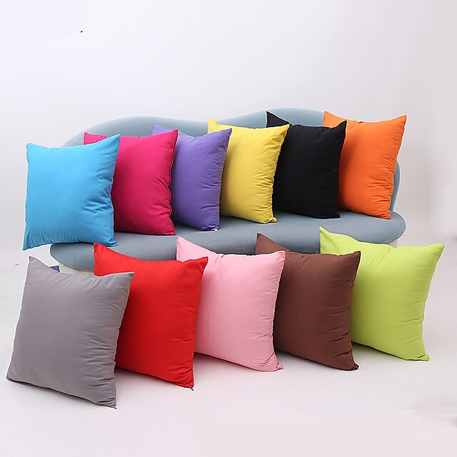  Decorative Toss Pillows 1pc Soft Plush Pillow Cover Solid Colored Candy color Multicolor Simple Square Zipper Traditional Classic Outdoor Cushion for Sofa Couch Bed Chair Pink Blue Purple Yellow