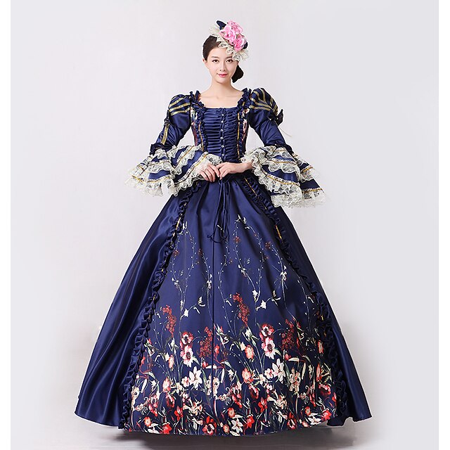  Princess Goddess Dress Cosplay Costume Masquerade Ball Gown Women's Party Prom Rococo Medieval Renaissance Vacation Dress Christmas Halloween Carnival Festival / Holiday Lace Organza Dark Blue Women's