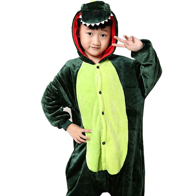  Kid's Kigurumi Pajamas Dragon Dinosaur Onesie Pajamas Flannel Toison Green Cosplay For Boys and Girls Animal Sleepwear Cartoon Festival / Holiday Costumes / Leotard / Onesie