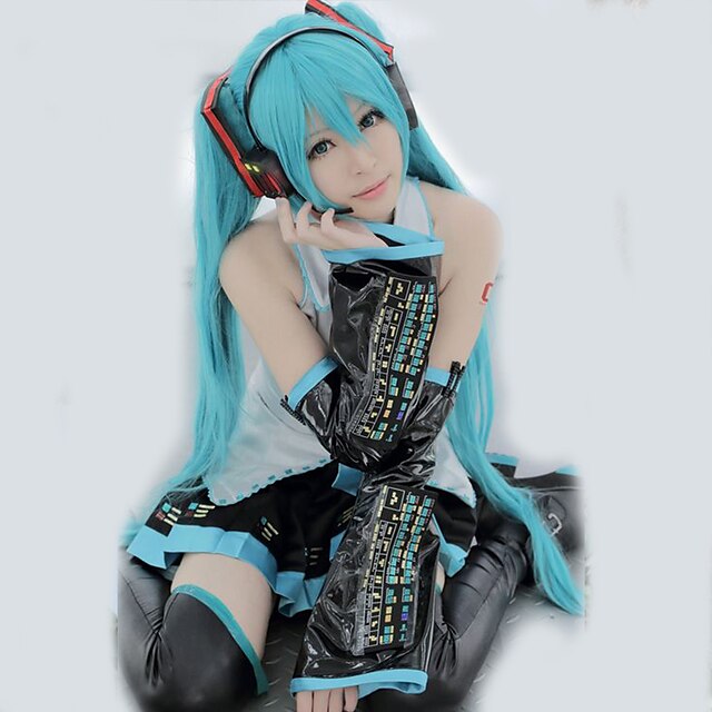  Inspired by Vocaloid Miku Video Game Cosplay Costumes Cosplay Suits Anime / Patchwork Sleeveless Blouse Skirt Sleeves Costumes / Belt / Stockings / Tie / Belt / Stockings