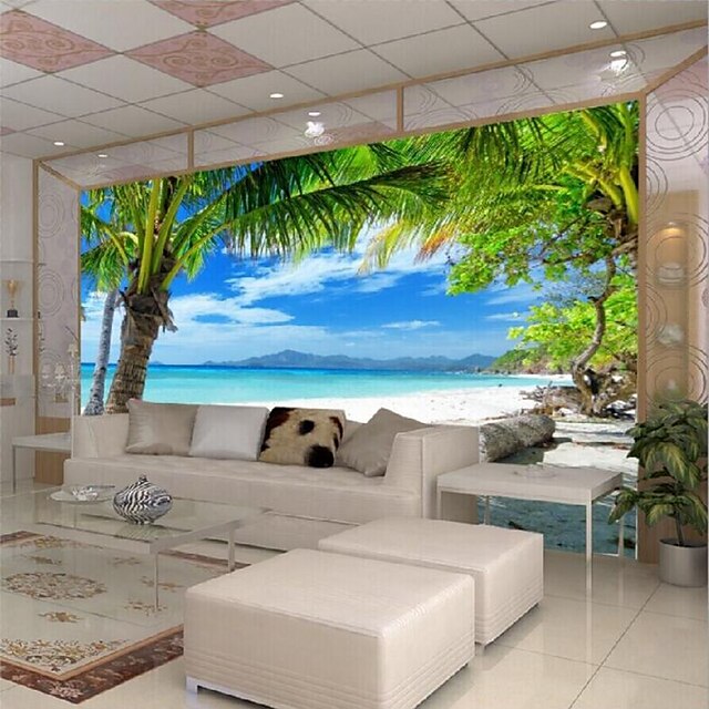  vægmaleri tapet væg klistermærke, der dækker print klæbemiddel krævet landskab palme strand hav lærred hjem indretning