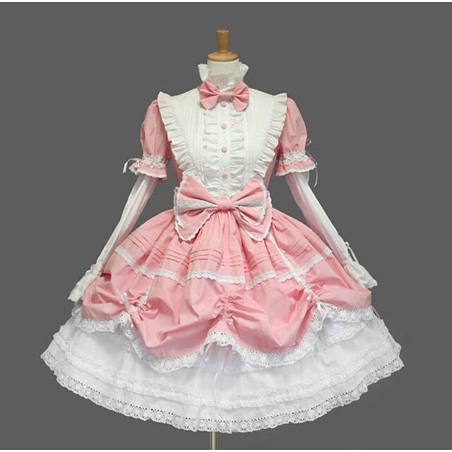  Princess Sweet Lolita Vacation Dress Dress Cotton Women's Girls' Japanese Cosplay Costumes Plus Size Customized Black / Pink / Blue Solid Color Fashion Ball Gown Short Sleeve Cap Sleeve Short / Mini
