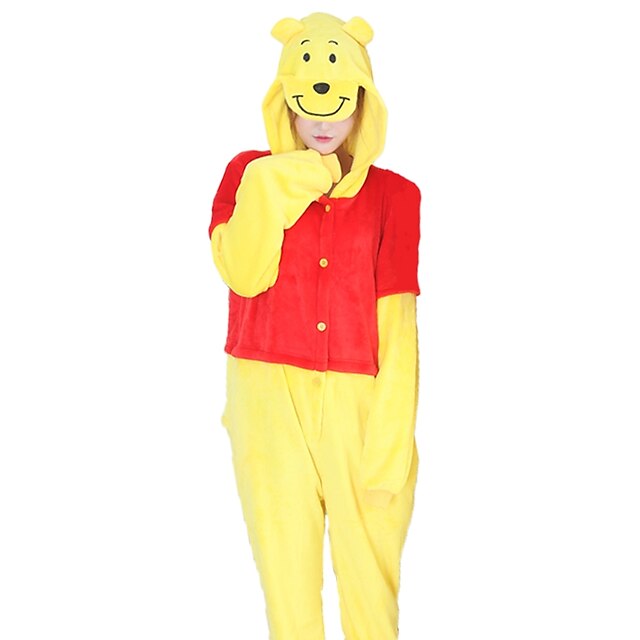  Adults' Kigurumi Pajamas Bear Onesie Pajamas Flannel Fabric Yellow Cosplay For Men and Women Animal Sleepwear Cartoon Festival / Holiday Costumes