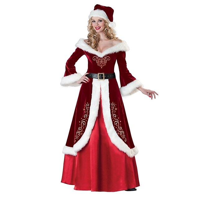  Santa Suit Santa Claus Mrs.Claus Dress Costume Christmas Dress Santa Clothes Women's Adults' Vacation Dress Christmas New Year Masquerade Festival / Holiday Elastane Lycra Spandex Red Women's Easy
