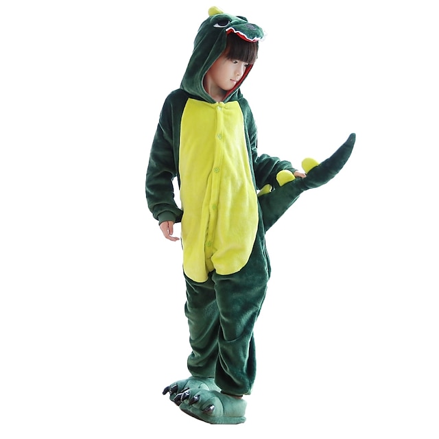  Kid's Kigurumi Pajamas Dragon Dinosaur Onesie Pajamas Flannel Fabric Pink / Green Cosplay For Boys and Girls Animal Sleepwear Cartoon Festival / Holiday Costumes / Leotard / Onesie / Leotard / Onesie