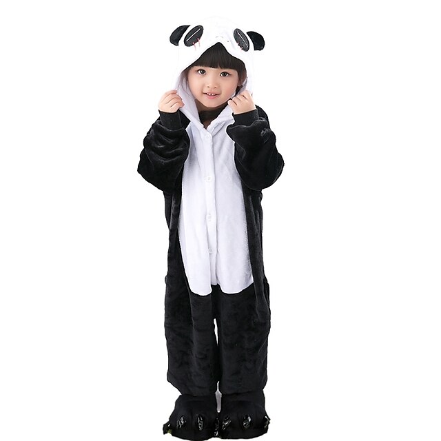  Kid's Kigurumi Pajamas Panda Onesie Pajamas Flannel Fabric Black / White Cosplay For Boys and Girls Animal Sleepwear Cartoon Festival / Holiday Costumes / Leotard / Onesie