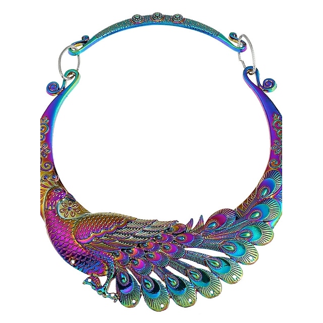  Women's Statement Necklace Ethnic Peacock Ladies Colorful Chunky Metal Alloy Silver Gold Rainbow Black Silver Dragon 50 cm Necklace Jewelry One-piece Suit For Party Daily