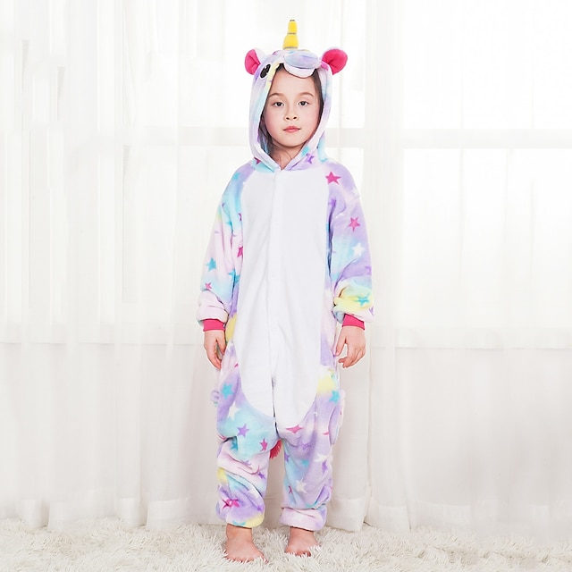  Børne Kigurumi-pyjamas enhjørning Pegasus Pony Trykt mønster Onesie-pyjamas Sjovt kostume Flannelstof Cosplay Til Drenge og piger Jul Nattøj Med Dyr Tegneserie