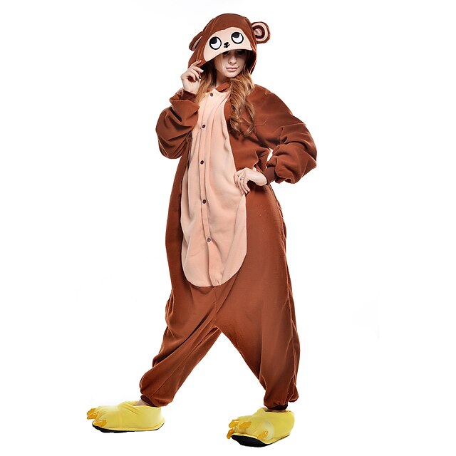  Adults' Kigurumi Pajamas Monkey Animal Onesie Pajamas Polar Fleece Synthetic Fiber Brown Cosplay For Men and Women Animal Sleepwear Cartoon Festival / Holiday Costumes / Leotard / Onesie