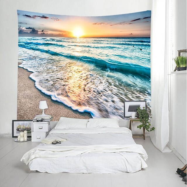  tapeçaria de parede arte decoração cortina de piquenique toalha de mesa pendurada casa quarto sala de estar dormitório decoração paisagem praia mar oceano onda nascer do sol pôr do sol