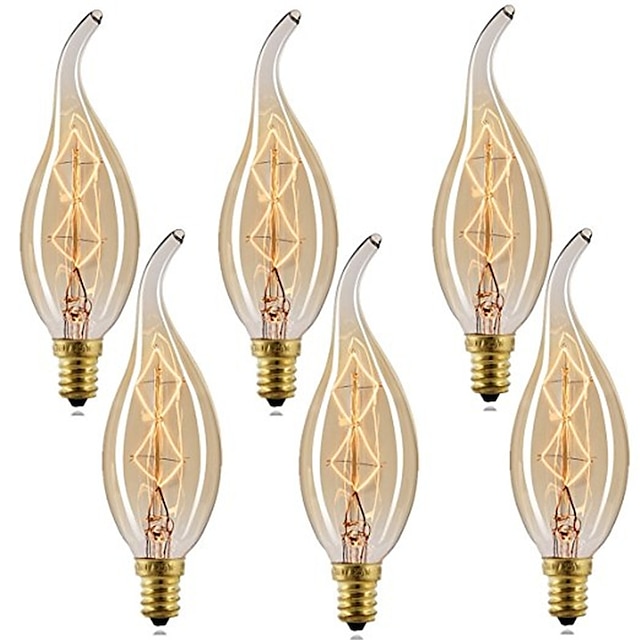  6pcs 40 W E14 C35L Warm White 2200-2700 k Retro / Dimmable / Decorative Incandescent Vintage Edison Light Bulb 220-240 V