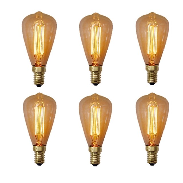  6stk 40W E14 ST48 Glødelampe Vintage Edison pære varm hvid 2200-2700K Retro dæmpbar reproduktion til lys vedhæng lysekrone 220-240V