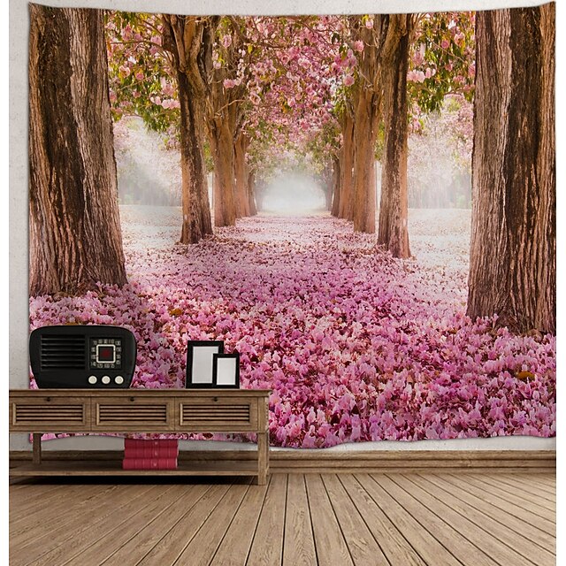  Wall Tapestry Art Decor Blanket Curtain Picnic Tablecloth Hanging Home Bedroom Living Room Dorm Decoration Landscape Curtain Blossom Fallen Flower Tree