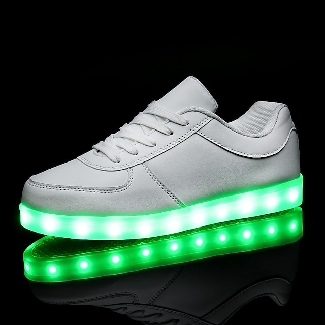  Men's Women's Sneakers LED Shoes Over-The-Knee Boots Plus Size LED Flat Heel LED Comfort LED Shoes PU Black White