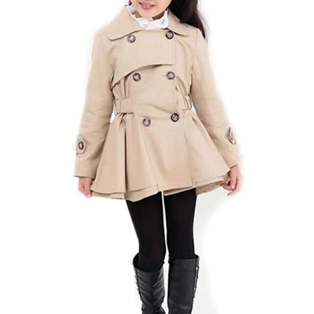  Trench-coat Fille Rose Kaki Couleur Pleine Ecole du quotidien Polyester Vêtement de rue / L'autume / Printemps / Longue