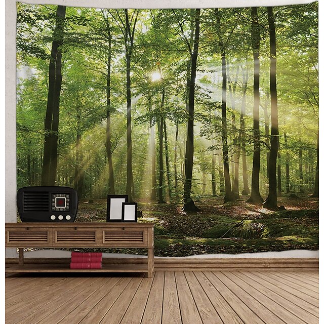  natureza parede tapeçaria arte decoração cobertor cortina piquenique toalha de mesa pendurada casa quarto sala de estar decoração da floresta paisagem sol através da árvore
