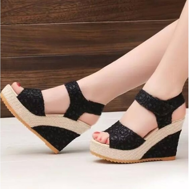  Damen Sandalen Sandalen mit Keilabsatz Keilabsatz Sandalen mit Keilabsatz Komfort Alltag Gitter Schwarz Beige