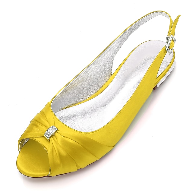  Mulheres Sapatos De Casamento Tamanhos Grandes Sem Salto Peep Toe Sandálias de casamento Conforto Chanel Casamento Festas & Noite Cetim Pedrarias Sólido Branco Preto Roxo