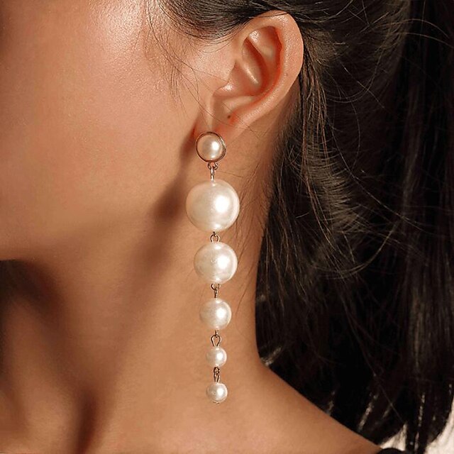 1 Paar Tropfen-Ohrringe Ohrringe baumeln For Perlen Damen Hochzeit Party / Abend Geschenk Lang Harz Goldperle Aleación Tropfen