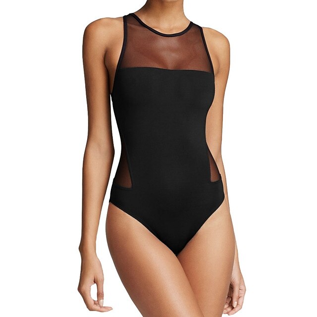  Women's One Piece Swimsuit Mesh Bodysuit Bathing Suit Solid Colored Swimwear Black Breathable Quick Dry Lightweight Sleeveless - Swimming Surfing Beach Summer / Spandex / Stretchy