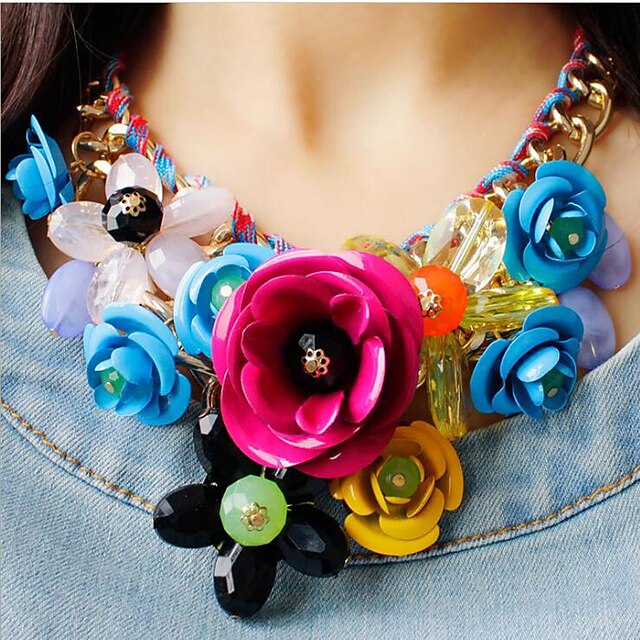  1pc Statement Necklace Bib necklace Women's Party Special Occasion Birthday Multicolor Braided Bib Synthetic Gemstones Resin Plastic Flower Rainbow / Congratulations / Gift