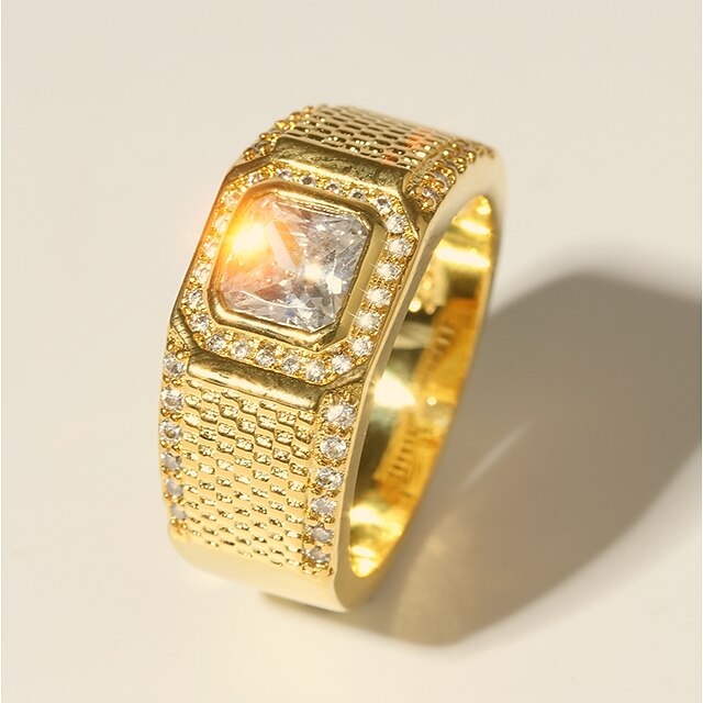  Anel de banda Clássico Dourado Latão Imitações de Diamante Banhado a Ouro 24K Precioso Luxo Moda Clássico 1pç 7 8 9 10 11 / Homens