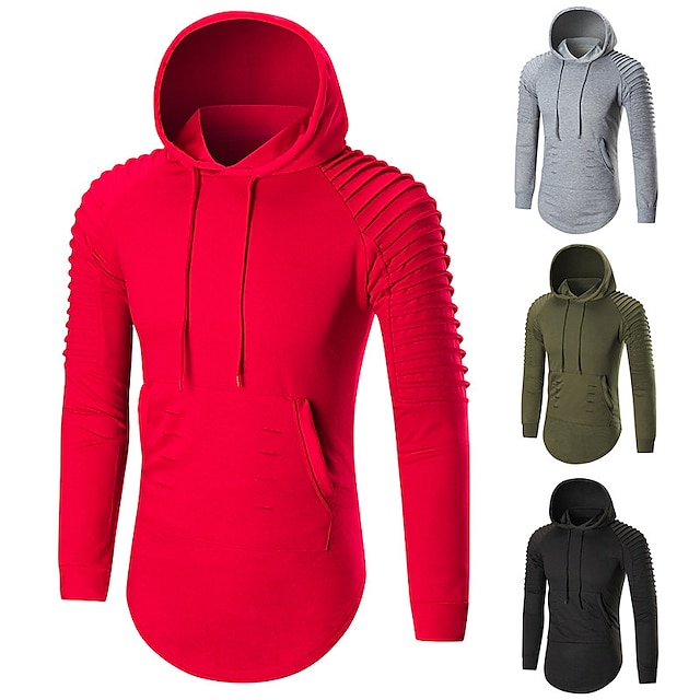  Men's Long Sleeve Hoodie Sweatshirt Streetwear Hoodie Winter Breathable Soft Fitness Gym Workout Running Sportswear Solid Colored Plus Size Black Red Army Green Grey Activewear Stretchy