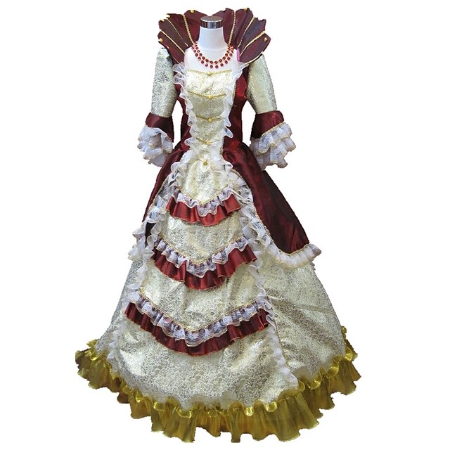  Princesa Maria Antonietta Rococó Renascentista século 18 vestido de férias Vestidos Festa a Fantasia Baile de Máscara Vestido de Baile Mulheres Ocasiões Especiais Vermelho e Branco / Red + Golden
