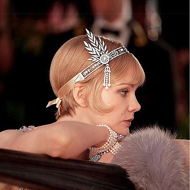  Pendant Roaring 20s 1920s Flapper Headband Head Jewelry The Great Gatsby Charleston Women's Tassel Fringe Leaf Art Deco Christmas Party Prom Headwear