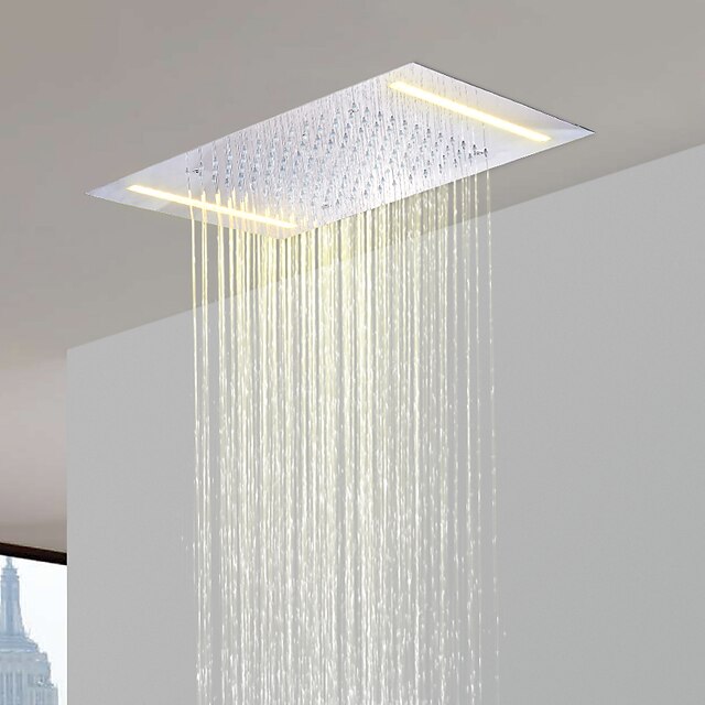 500 * 360 robinets de douche chromés mitigeur de pluie 304 pommeau de douche led en acier inoxydable monté au plafond, système de pommeau de douche pluie de luxe avec 110v ~ 220v eau en alternance