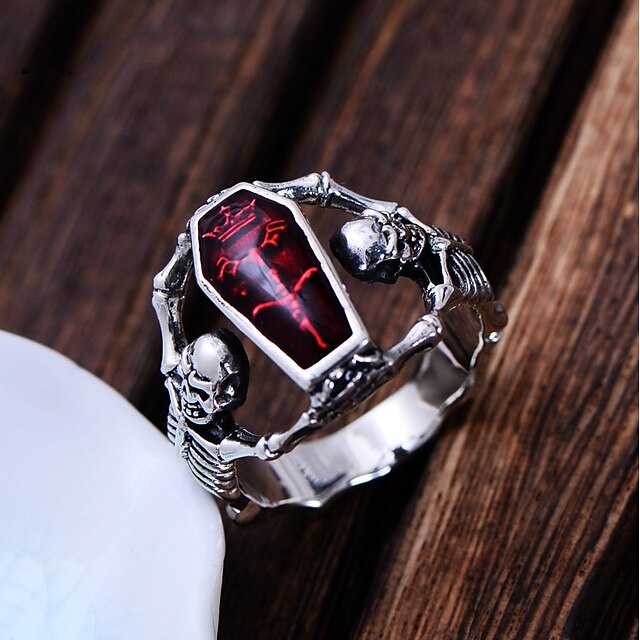  Band Ring Retro Red Copper Silver Plated Skull Skeleton Statement Punk 1pc 7 8 9 10 11 / Men's / Statement Ring