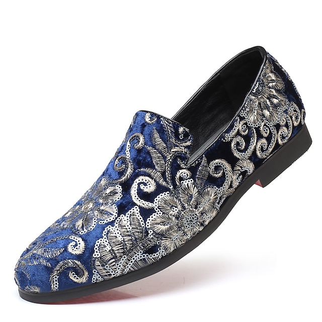  Men's Loafers & Slip-Ons Formal Shoes Comfort Shoes Penny Loafers Classic British Party & Evening Office & Career Satin Breathable Non-slipping Wear Proof Red Blue Black Floral / Sequin / EU40