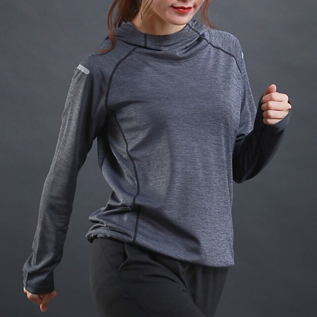  Women's Long Sleeve Hoodie Sweatshirt Hoodie Winter Spandex Quick Dry Breathable Reflective Strips Yoga Fitness Running Sportswear Stripes Red Grey Green Activewear Stretchy