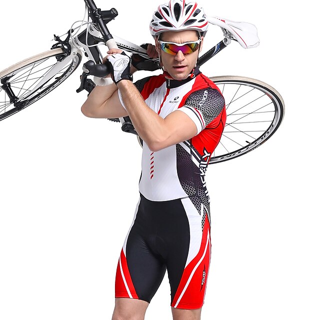  Nuckily Herre Kortærmet Triatletdragt Nylon Spandex Rød Stribe Cykel Åndbart Hurtigtørrende Anatomisk design Sport Stribe triathlon Tøj / Elastisk / Avansert