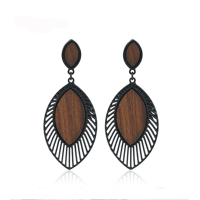  1 Pair Drop Earrings Dangle Earrings Women's Club Hollow Out Wooden Steel