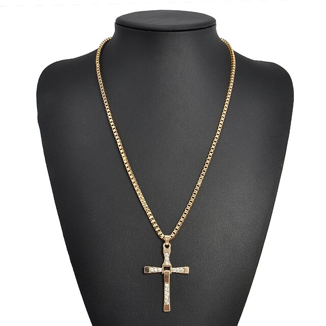  Men's Pendant Necklace Classic Stylish Cross Simple Fashion Classic Rhinestone Alloy Gold Silver 46 cm Necklace Jewelry 1pc For Club Bar
