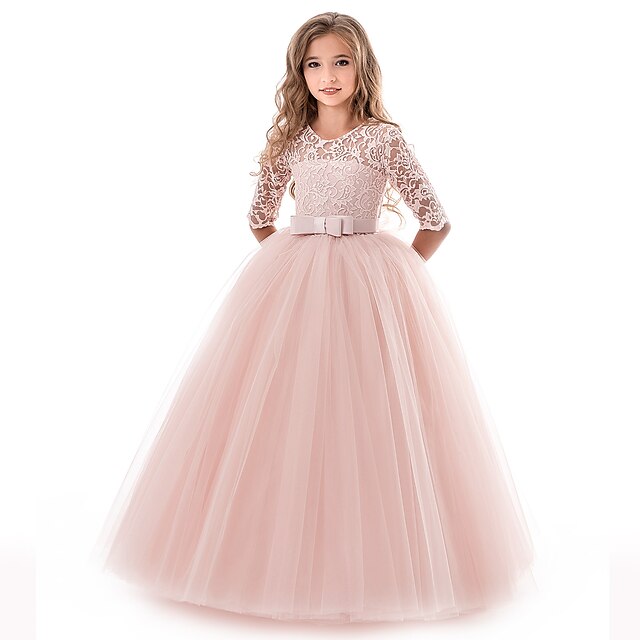  Princess Lace Prom Dress Flower Girl Dress 3-13 Years Kids Little Girls' Floral Lace Party Wedding Evening Hollow Out Lace Tulle Maxi Short Sleeve Flower Gowns Wedding Guest