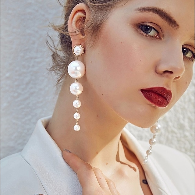  1 Pair Drop Earrings Dangle Earrings For Freshwater Pearl Women's Wedding Birthday Evening Party White Beads Pearl Alloy